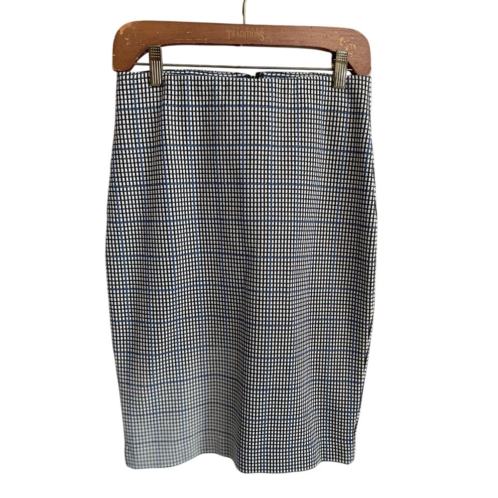 Ann Taylor Navy White Grid Check Pencil Skirt XS Professional Career Workwear